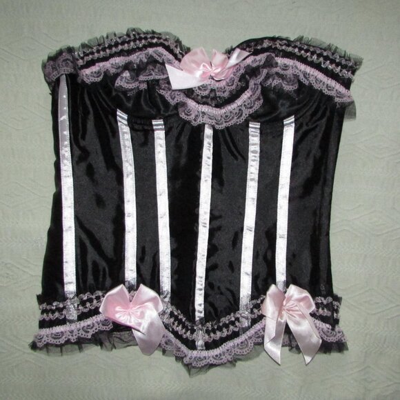 Black Pink Ruffled Corset Panty Set - Med - NEW - Picture 3 of 14